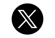 White stylized X logo in a black circle background.