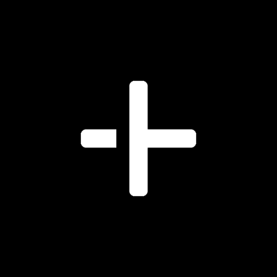 White plus sign centered on a black square background.