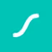 White curved line on teal square background resembling a wave or stylized letter S.
